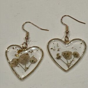 Gold Heart Earrings with Floral Accents